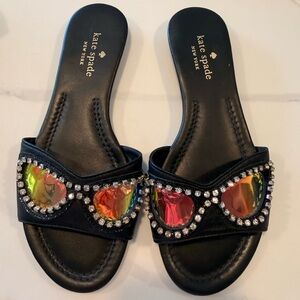 kate spade Black Slide Mules with Iridescent Gem Accents